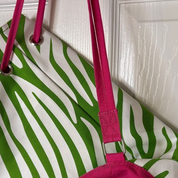 Green and Pink Zebra Print Tote Bag Over the Shoulder 17 x 19 inches Drawstring - Picture 5 of 11